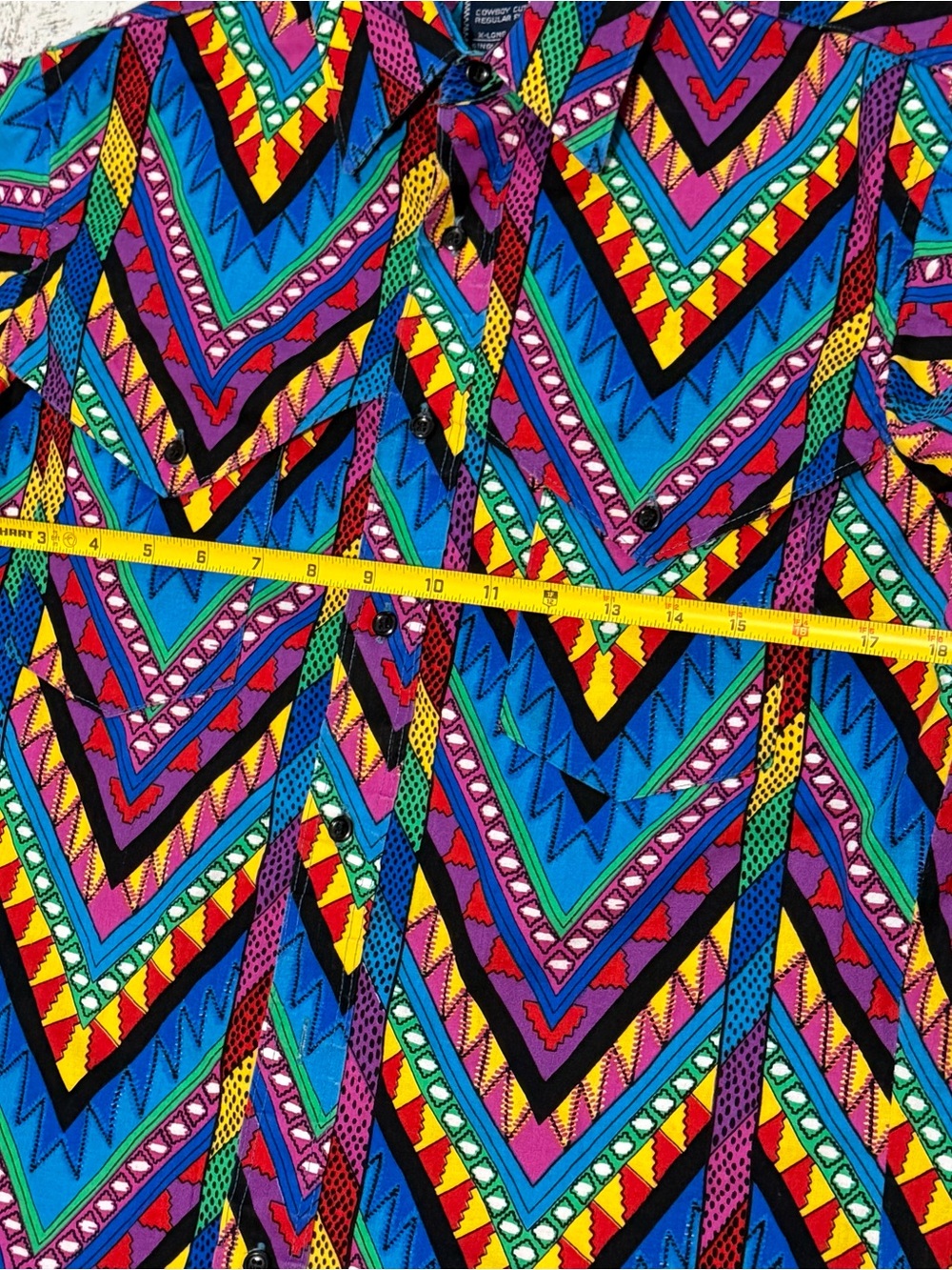 Vintage 90’s Wrangler Brushpopper Aztec Western X-long tails Shirt 15 1/2 - 34 - Picture 8 of 9